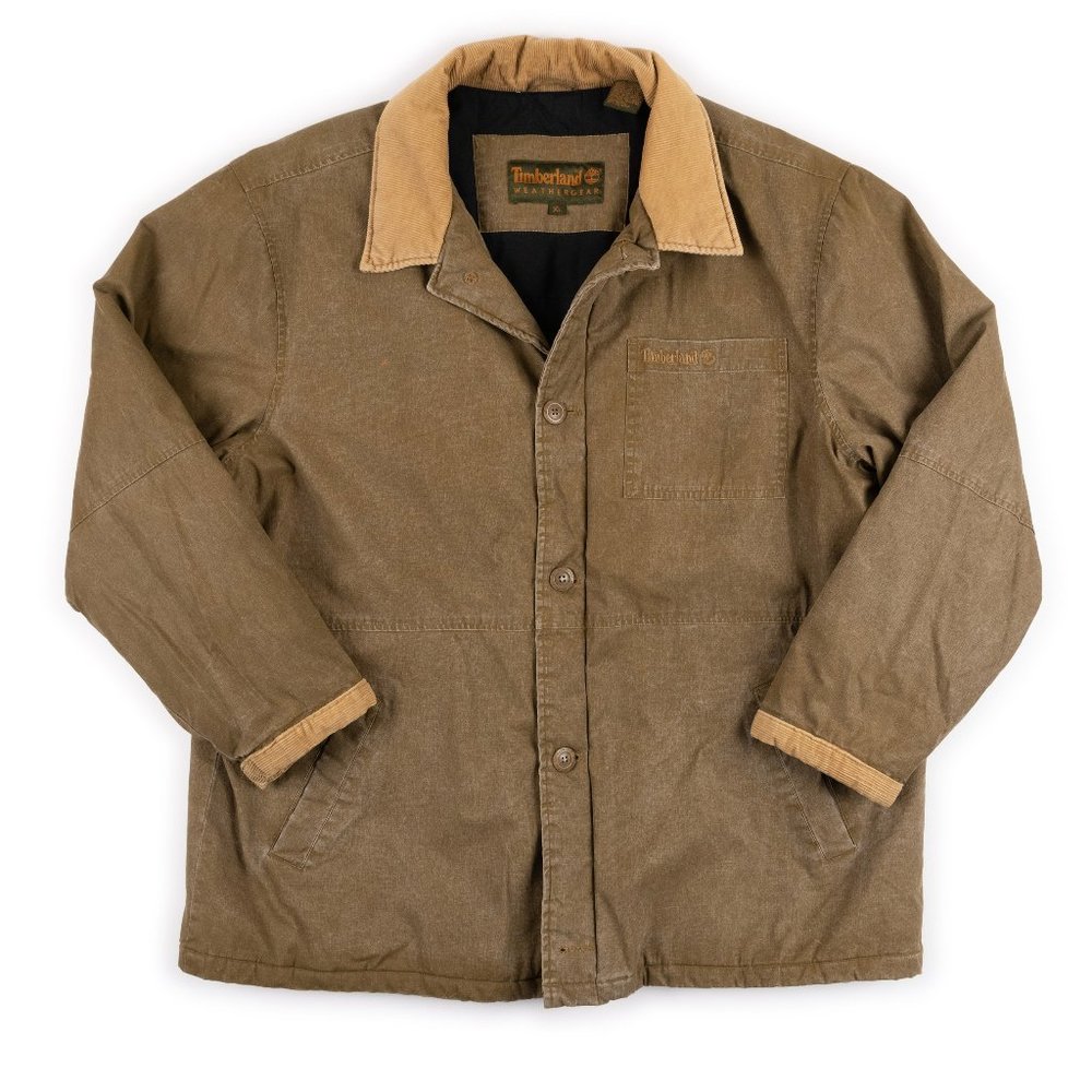 Timberland WeatherGear rugged waxed canvas brown coat w/ corduroy collar size XL